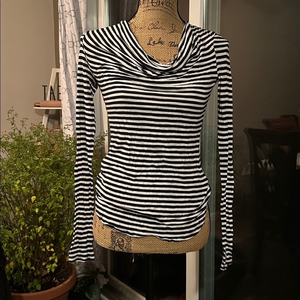 BCBGMaxAzria Black and White Striped Top